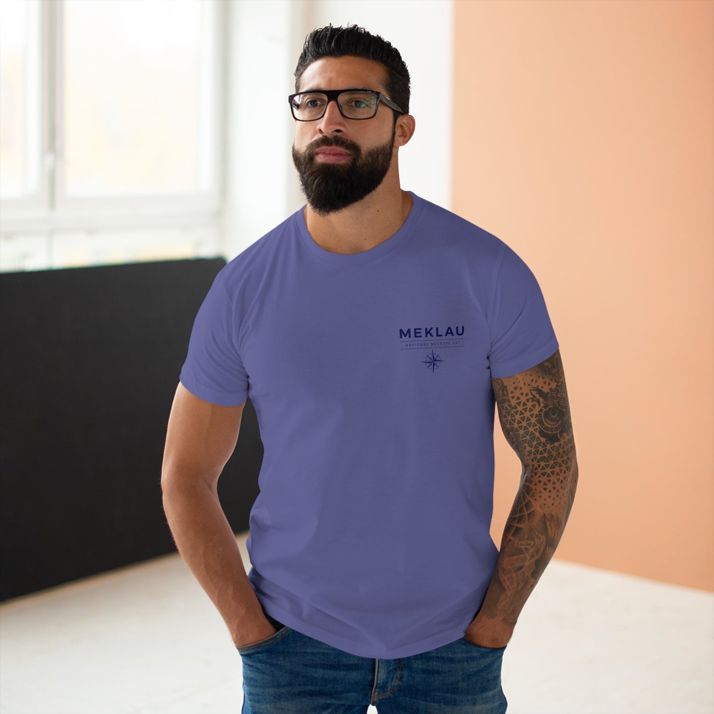 MEKLAU Compass T‑Shirt - Navigare Necesse Est Nautical Men's Tee