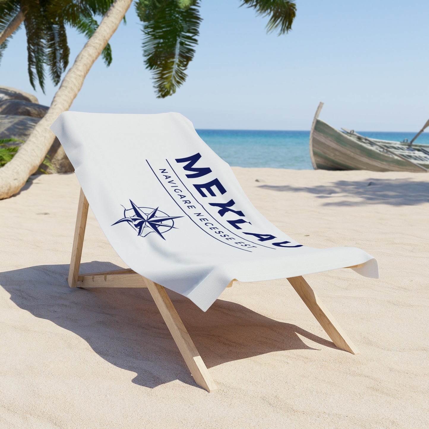 MEKLAU Nautical Compass Beach Towel -  “Navigare Necesse Est” Coastal Towel