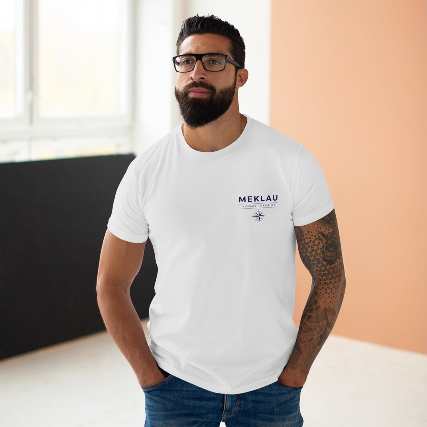 MEKLAU Compass T‑Shirt - Navigare Necesse Est Nautical Men's Tee