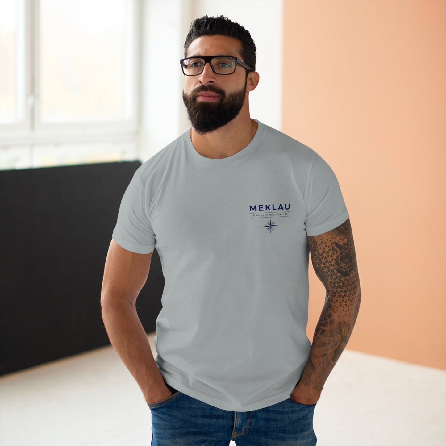 MEKLAU Compass T‑Shirt - Navigare Necesse Est Nautical Men's Tee