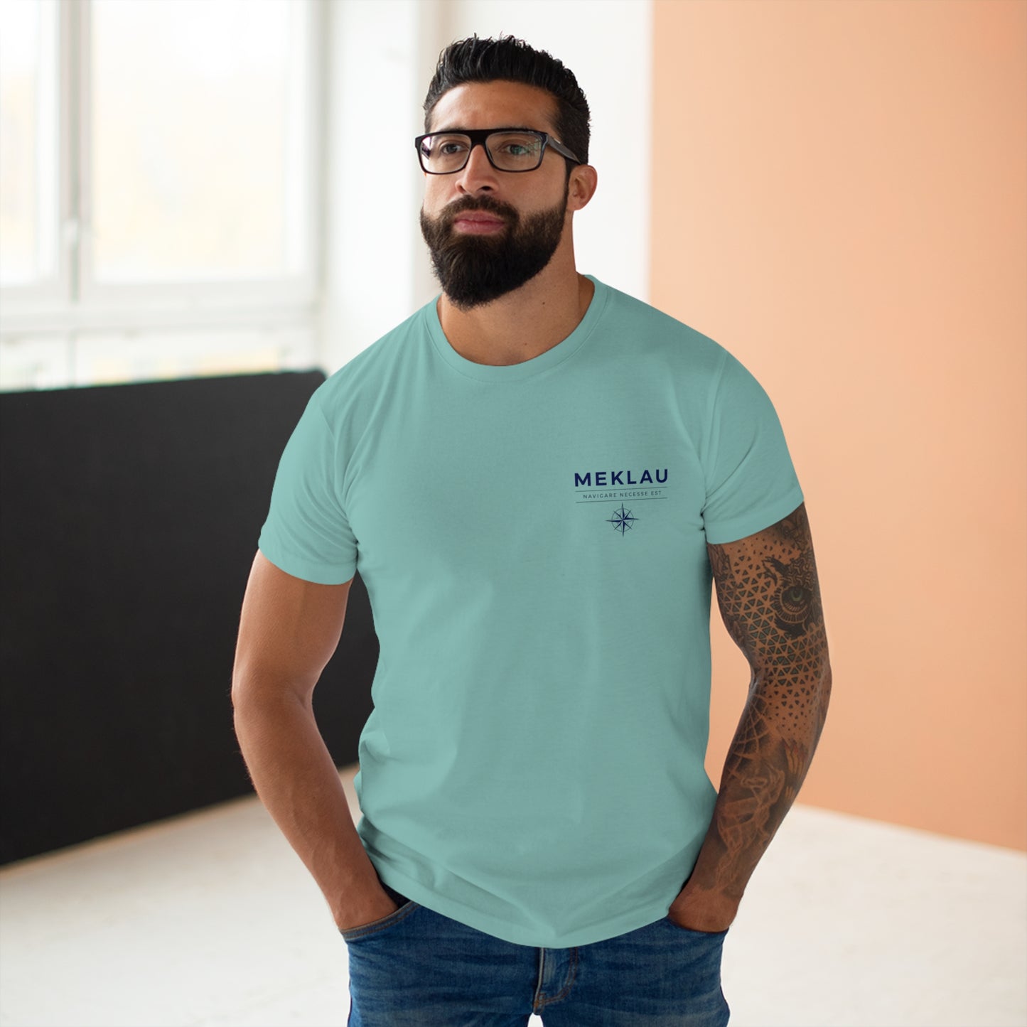 MEKLAU Compass T‑Shirt - Navigare Necesse Est Nautical Men's Tee