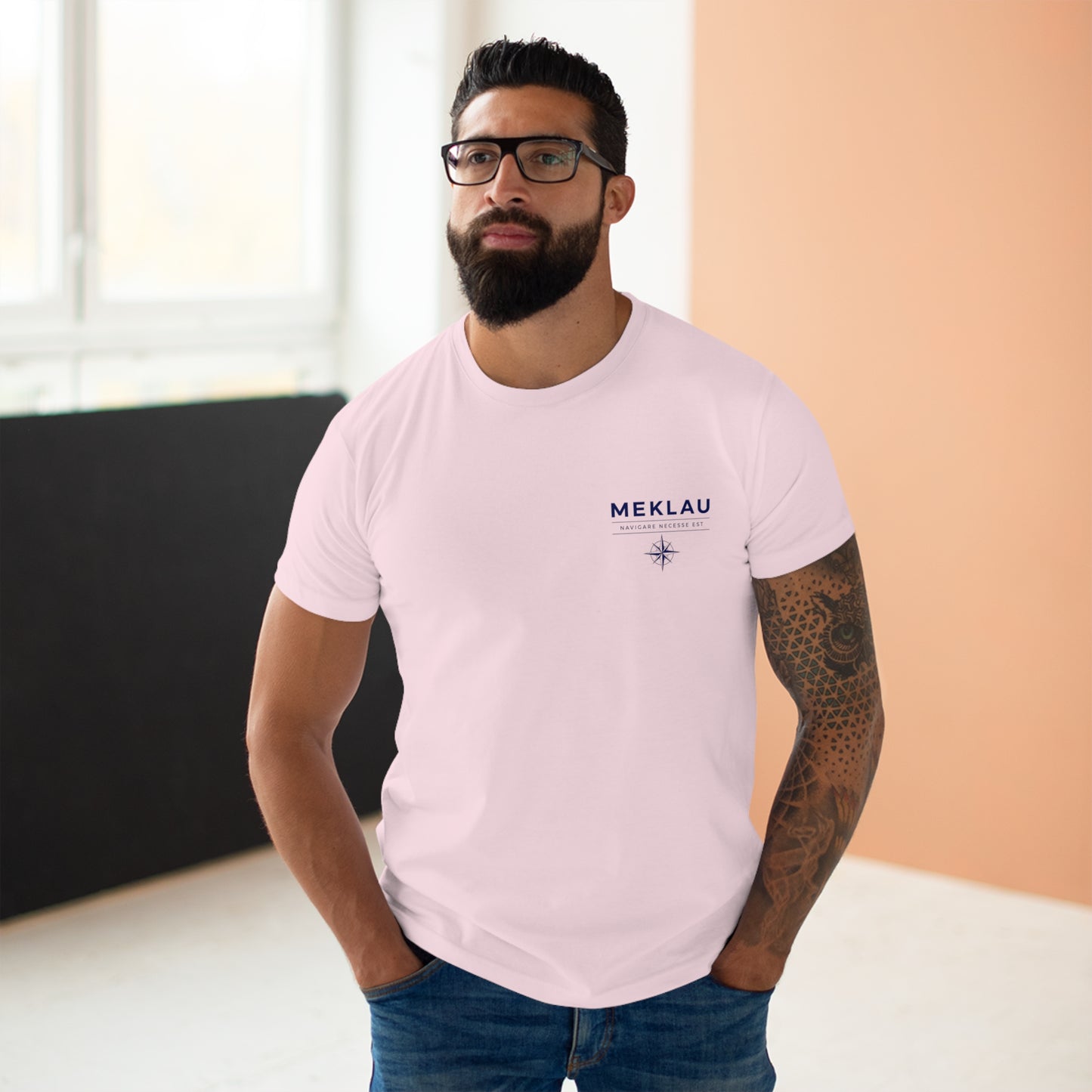 MEKLAU Compass T‑Shirt - Navigare Necesse Est Nautical Men's Tee