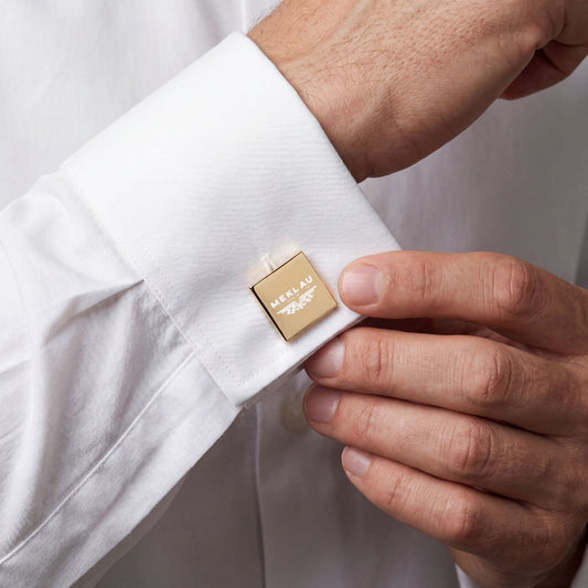 MEKLAU Square Engraved Cufflinks - VICTORIA AUDACES IUVAT Personalized Accessories