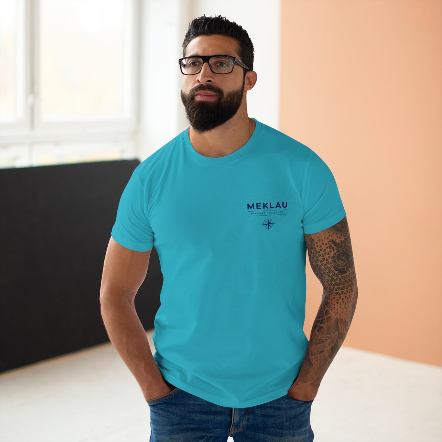 MEKLAU Compass T‑Shirt - Navigare Necesse Est Nautical Men's Tee