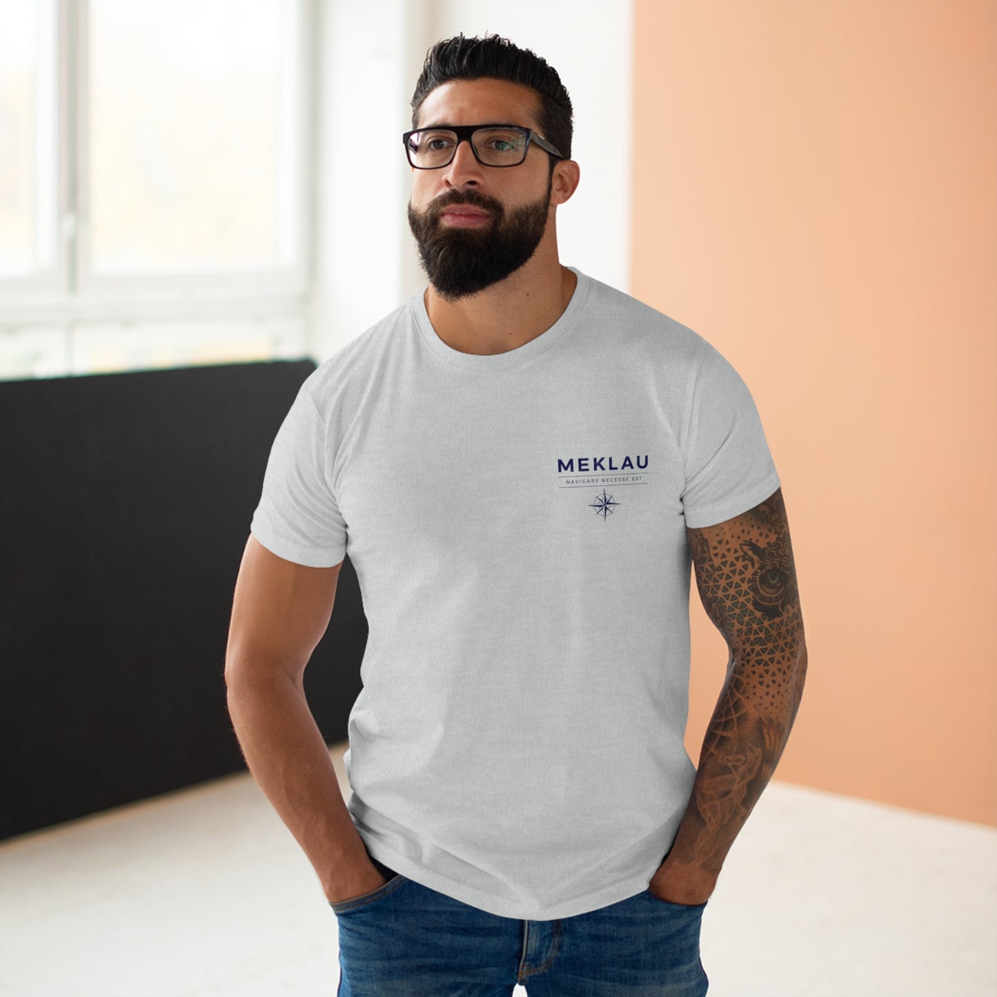 MEKLAU Compass T‑Shirt - Navigare Necesse Est Nautical Men's Tee