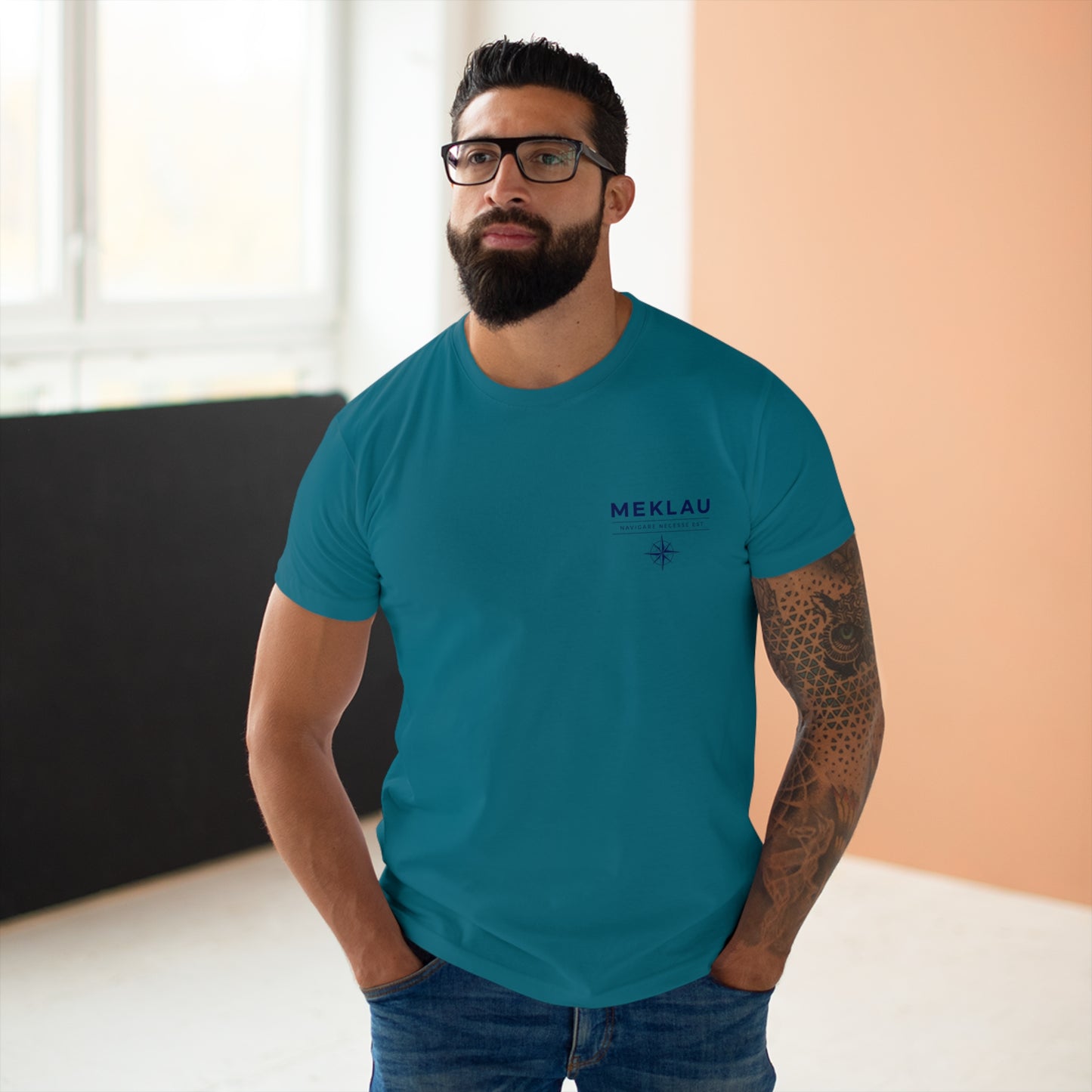 MEKLAU Compass T‑Shirt - Navigare Necesse Est Nautical Men's Tee