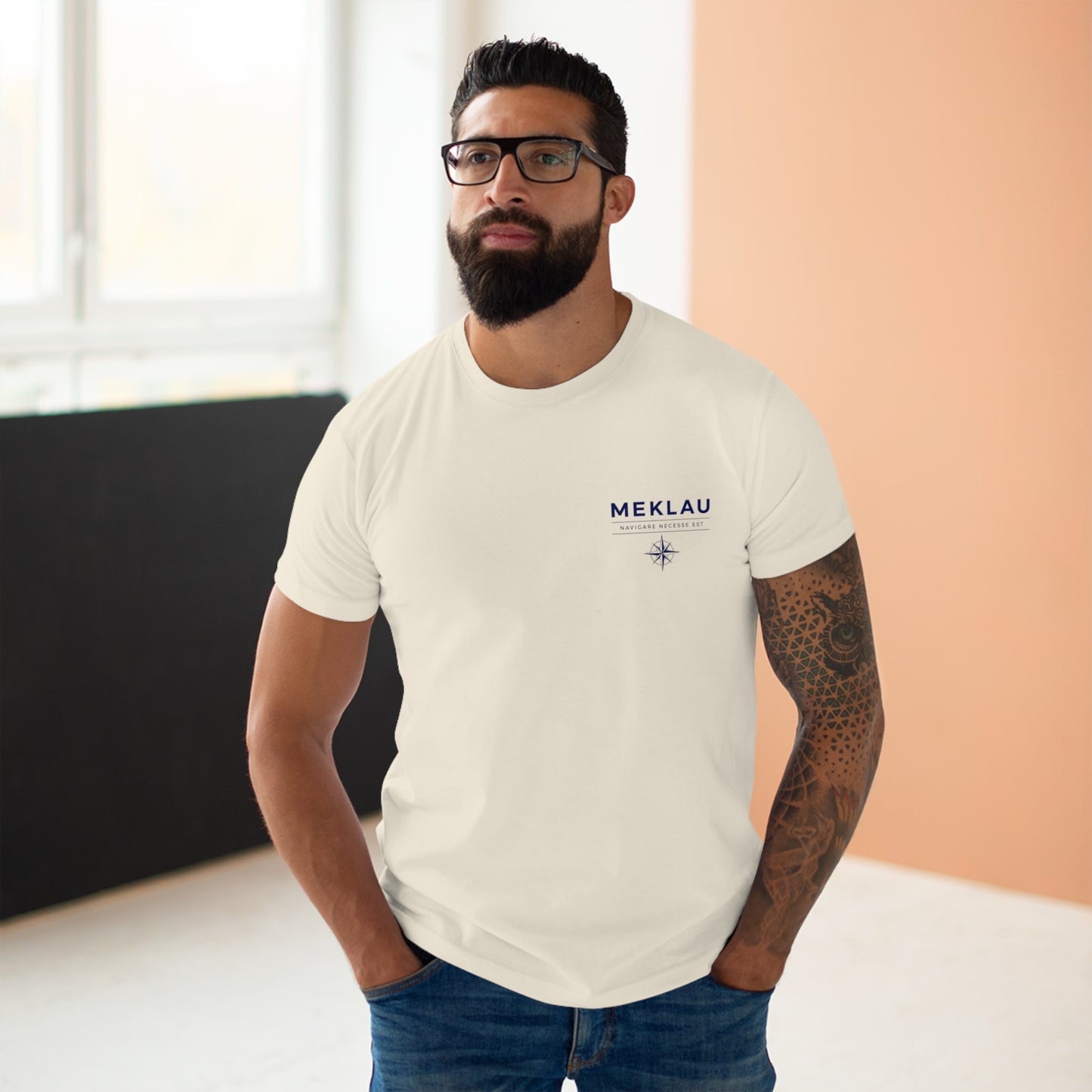 MEKLAU Compass T‑Shirt - Navigare Necesse Est Nautical Men's Tee