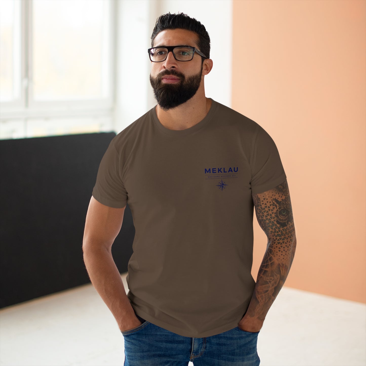 MEKLAU Compass T‑Shirt - Navigare Necesse Est Nautical Men's Tee