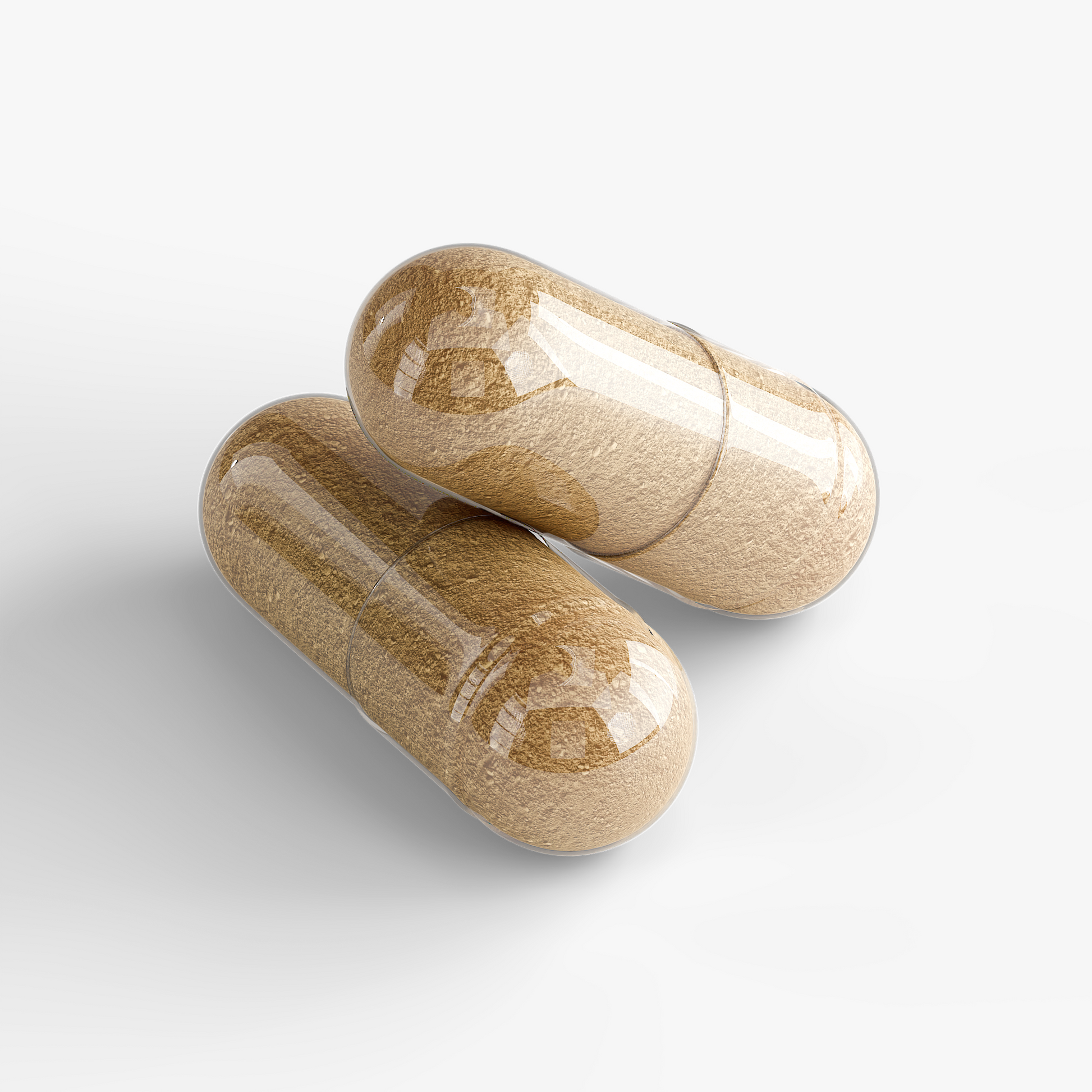 Two beige capsules on a white background