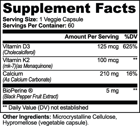 Supplement facts label with vitamins and minerals on a white background
