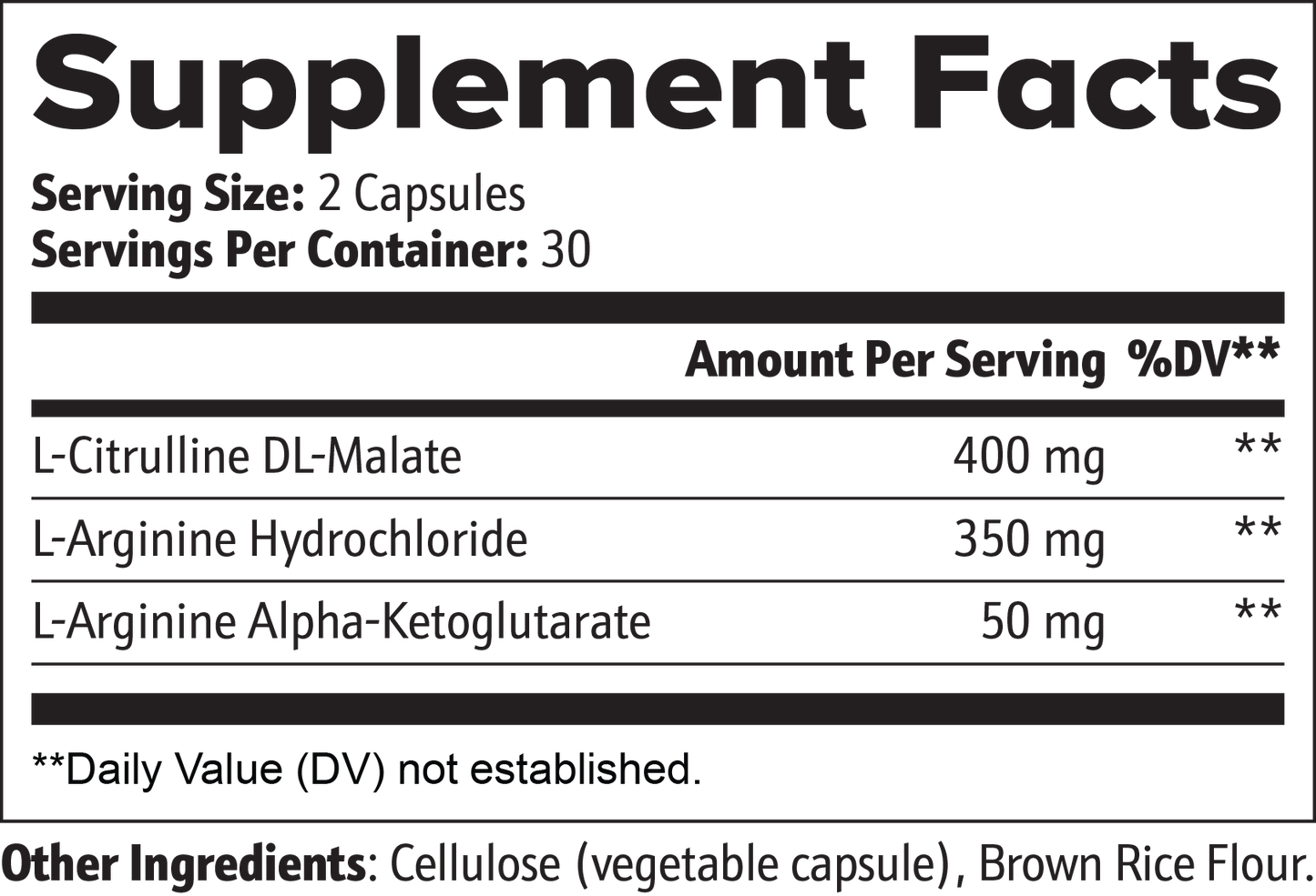 Supplement facts label with ingredients and serving sizes on a white background