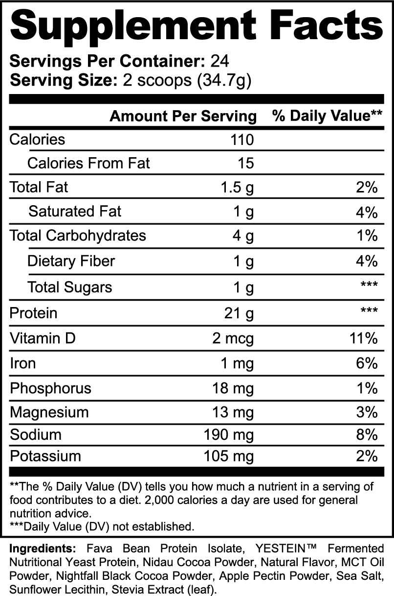 Supplement facts label with nutritional information on a white background