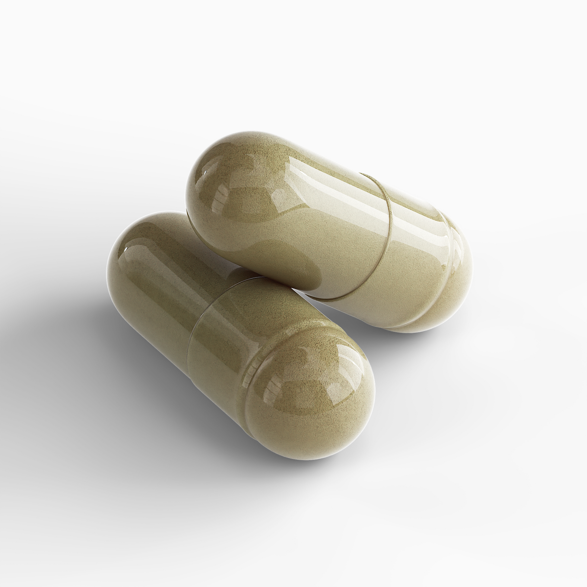 Two beige capsules on a white background